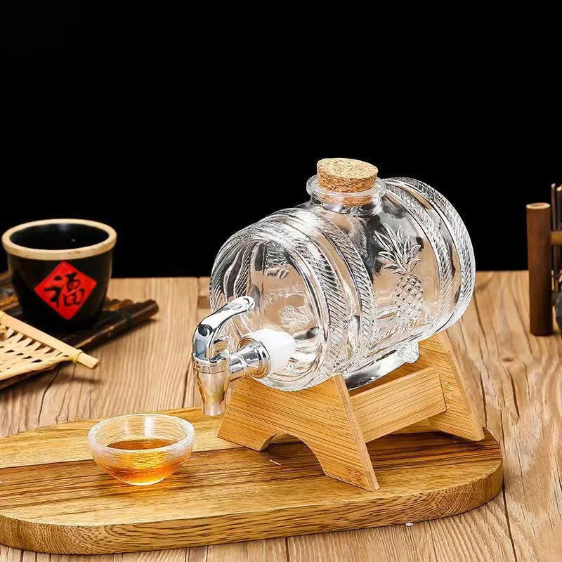 Hot Selling 2-liter Glass Bottle In The Shape Of A Cola Barrel Dispenser For Beverages Wine Containers With Faucet Base And Cork by Reinvent Yourself