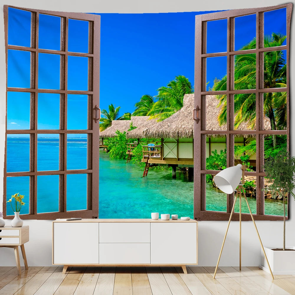 3D Window Scenery Tapestry Wall Hanging Hippie Tapiz Art Boho Natural Simple Bedroom Dorm Home Decor by Reinvent Yourself