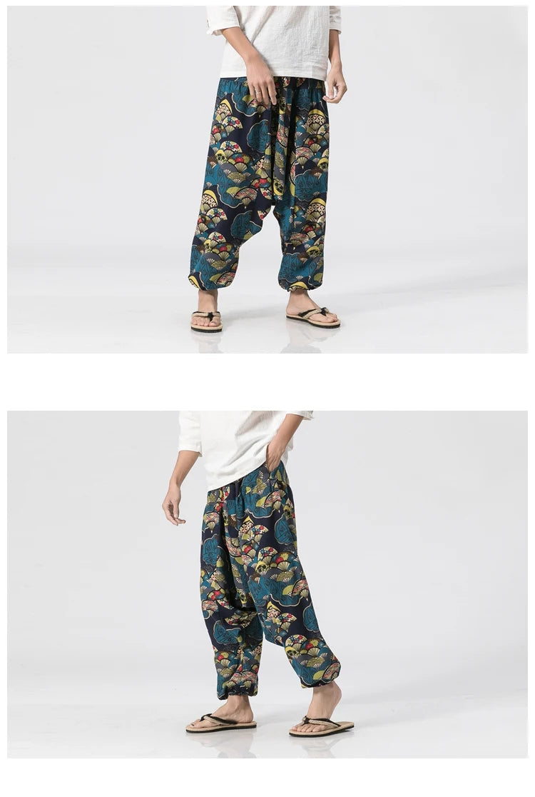 Men's Vintage Harem Pants Loose Fit Breathable Lightweight Hip Hop Trendy Streetwear Drop Crotch Trousers Stylish Long Pants by Reinvent Yourself