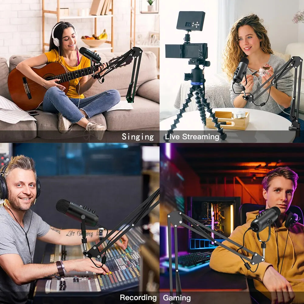 Haomuren Professional USB Streaming Podcast PC Microphone Studio Cardioid Condenser Mic Kit with Boom Arm For Recording YouTube by Reinvent Yourself