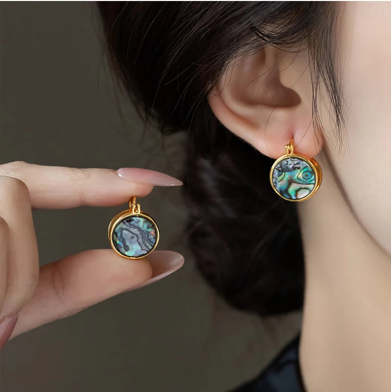 Luxury Abalone Shell Round Earrings for 2025 Women's Unusual Ear buckle Party Trendy Jewelry Young Girl’s Gold Color Accessories by Reinvent Yourself
