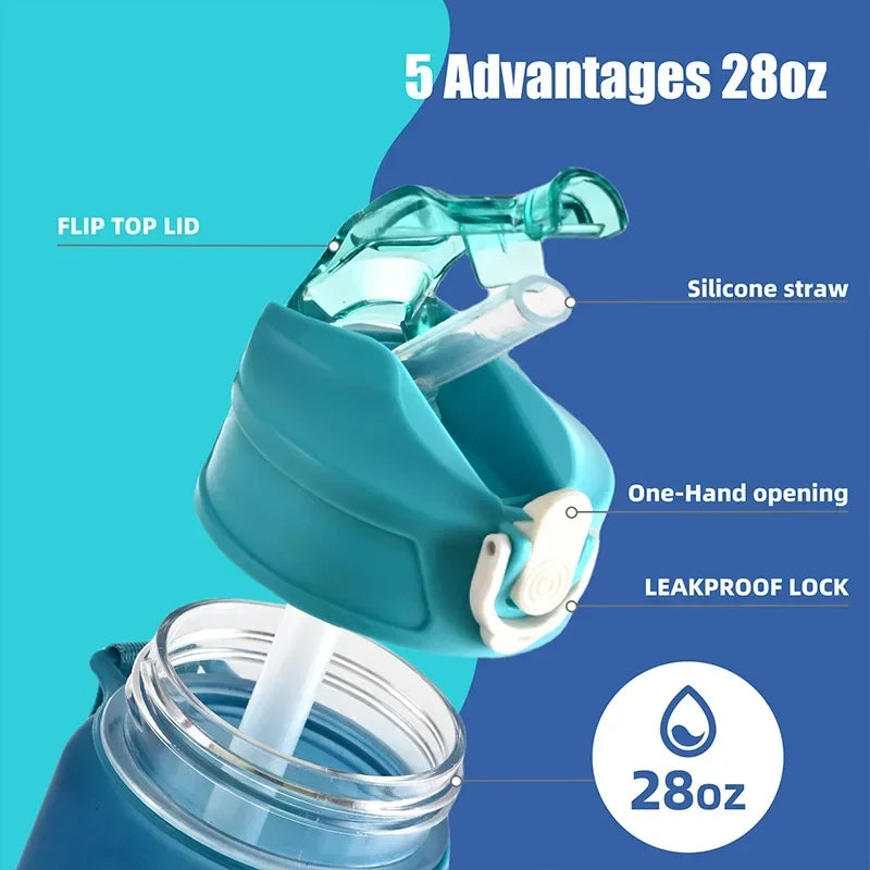 800ml/28oz Large Capacity Sports Water Bottle Leak Proof Colorful Plastic Cup Drinking Outdoor Travel Portable Gym Fitness Jugs by Reinvent Yourself
