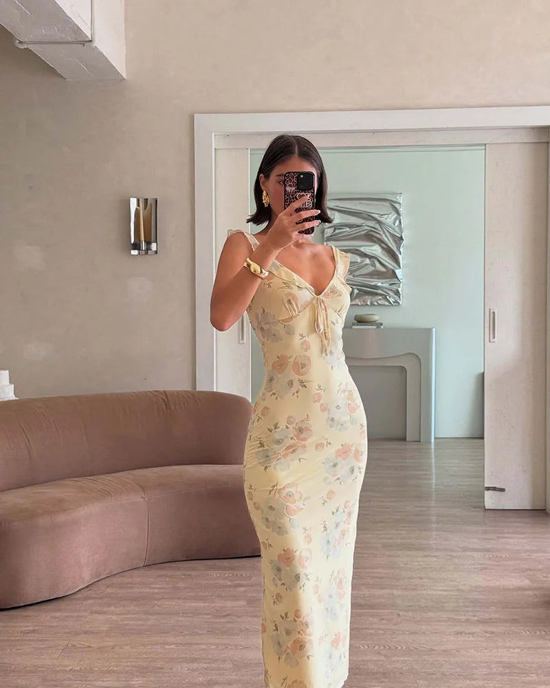 Summer Flower Printed Women's Sexy Low-cut Dress Sleeveless Backless Slim Sling Dresses 2026 Beach Vacation Lady Vestidos by Reinvent Yourself