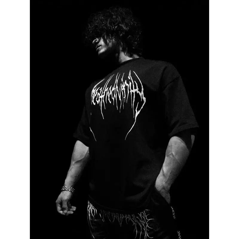 New High-Quality Cotton Men'S Short Sleeves American Style Trendy Brand Dark Style Sports Casual Men'S Oversized Shirt T-Shirt by Reinvent Yourself