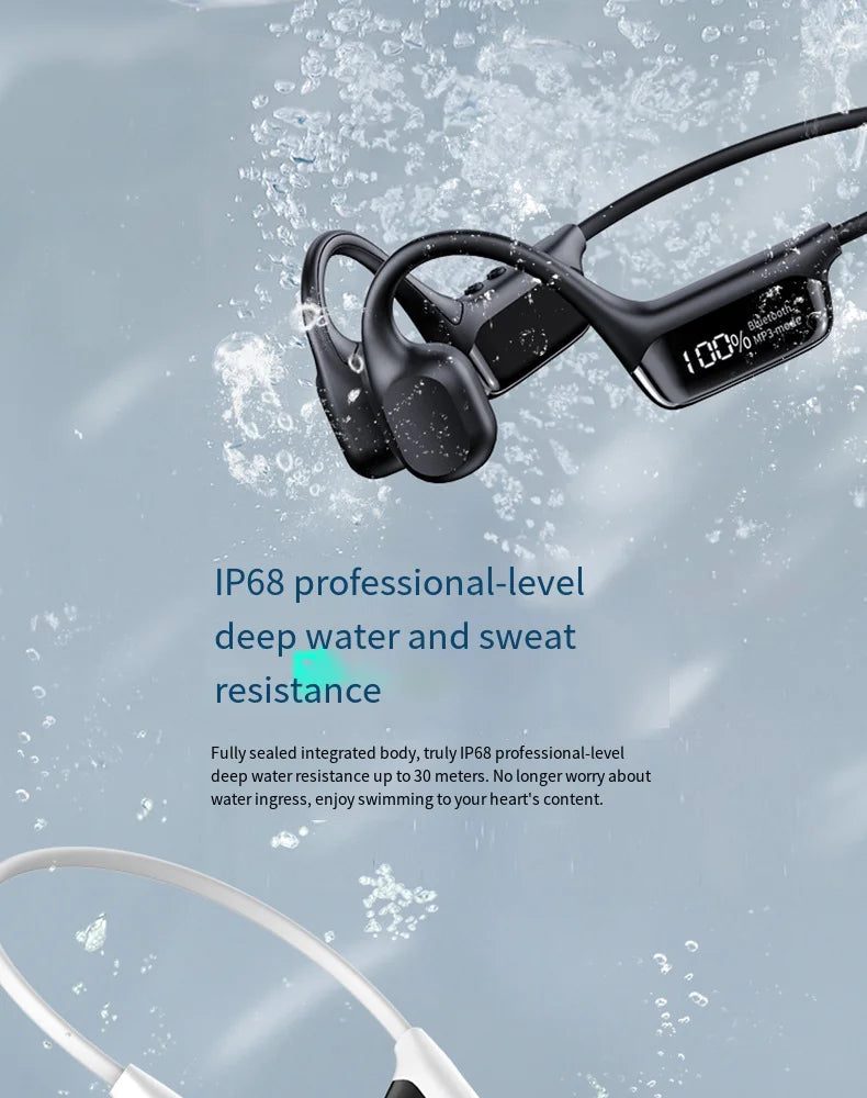 IPX8 Waterproof Bone Conduction Headphones, Open Ear Bluetooth Sport Headphones with 32GB MP3, 72H Battery Life by Reinvent Yourself