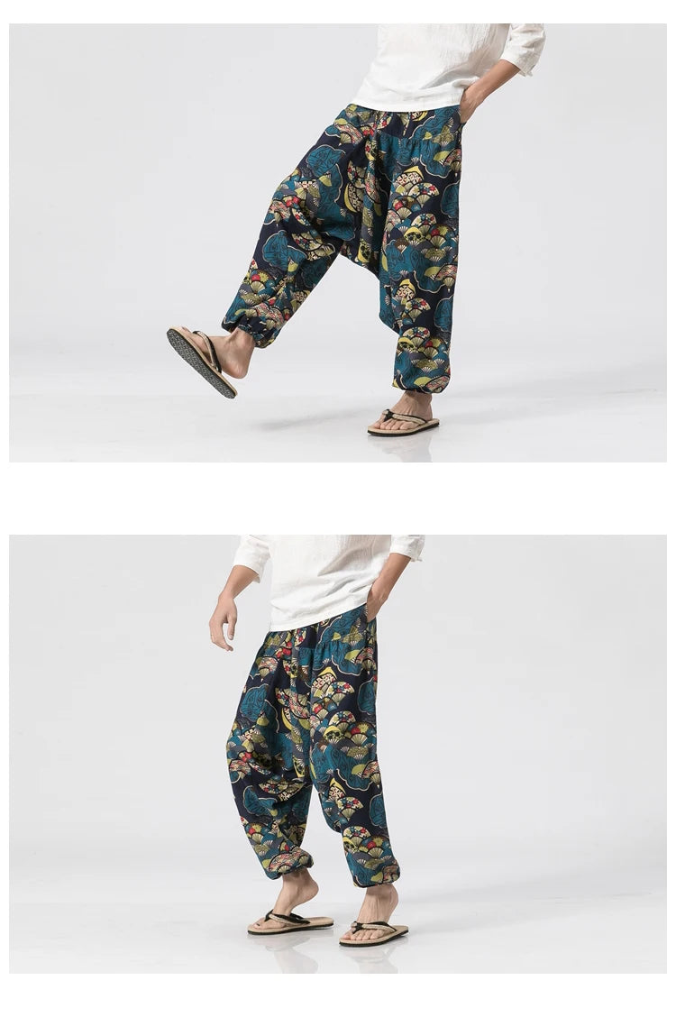 Men's Vintage Harem Pants Loose Fit Breathable Lightweight Hip Hop Trendy Streetwear Drop Crotch Trousers Stylish Long Pants by Reinvent Yourself