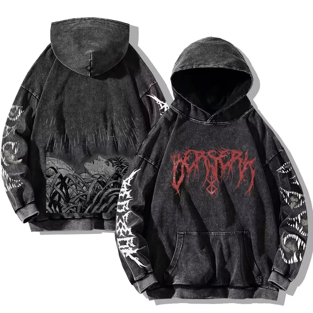 Anime Graphic Hoodie for Men Women Vintage Acid Wash Pullover Hooded Sweatshirt Harajuku Streetwear Casual Long Sleeve Tops by Reinvent Yourself