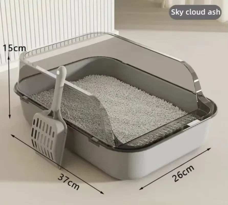 Semi-Enclosed Cat Litter Box Splashproof Kitten Toilet Tray Pet Cleaning Basin with High Sides for Indoor Use by Reinvent Yourself