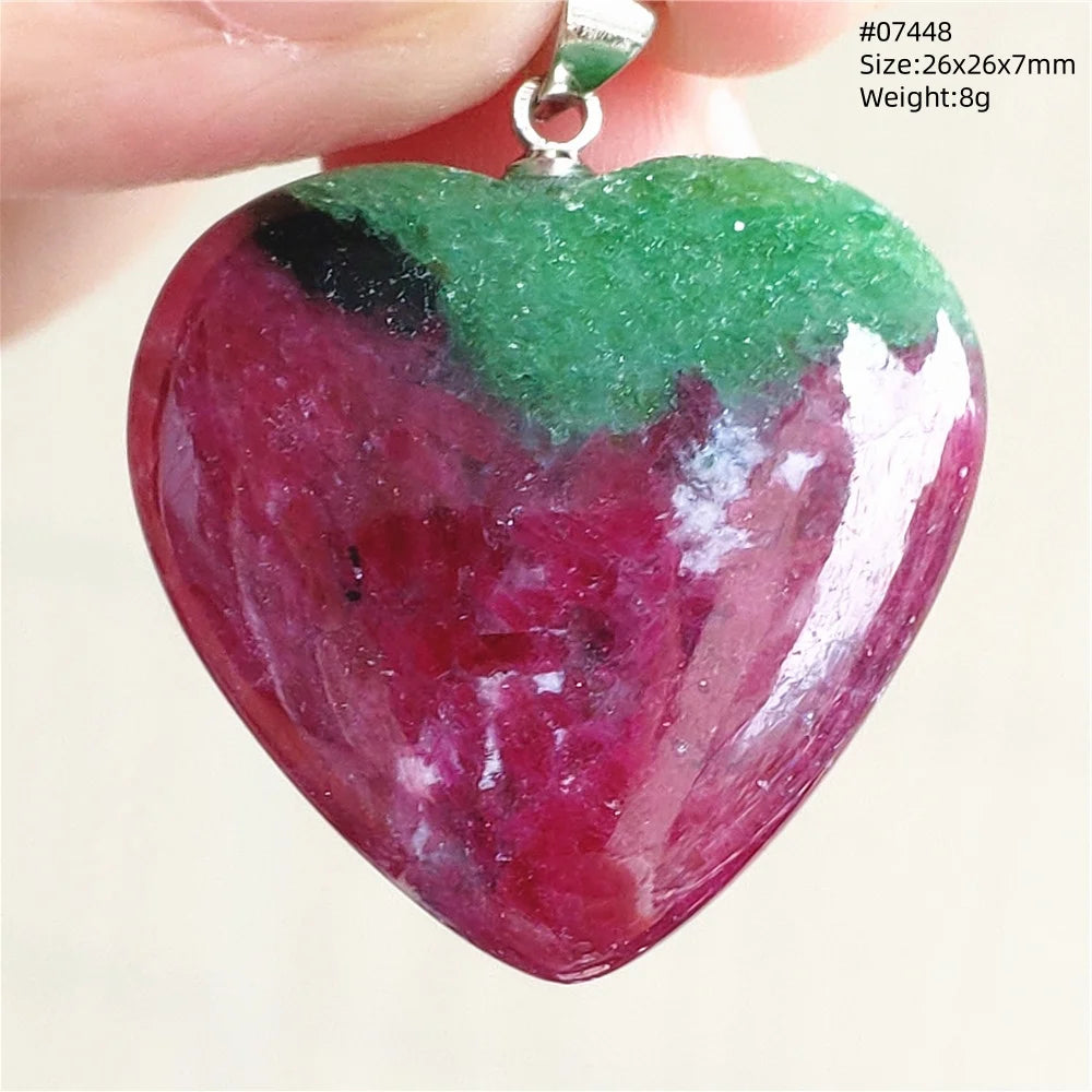 Natural Red Ruby Pendant Jewelry Love Heart Watermelon Ruby Zoisite Necklace Women Men 925 Sterling Silver AAAAA by Reinvent Yourself