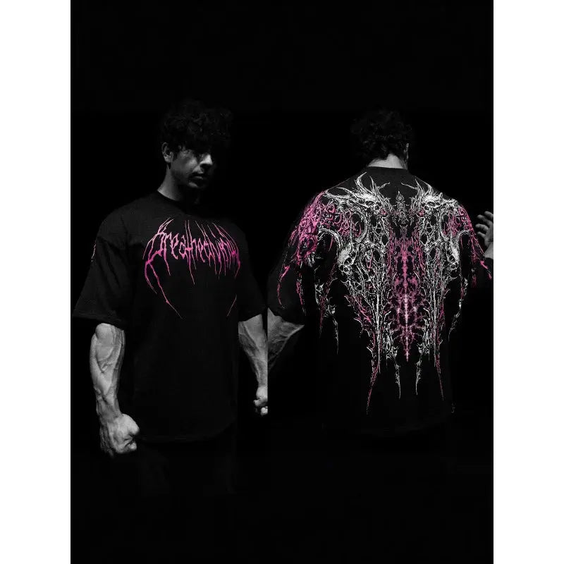 New High-Quality Cotton Men'S Short Sleeves American Style Trendy Brand Dark Style Sports Casual Men'S Oversized Shirt T-Shirt by Reinvent Yourself
