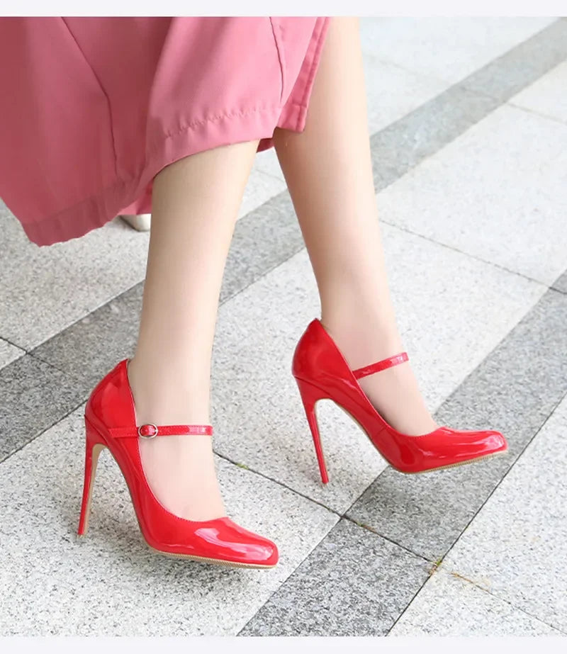 Big size Women Pumps Fashion Round toe Patent leather 12cm High Heels Spring Summer Office Lady Shoes by Reinvent Yourself