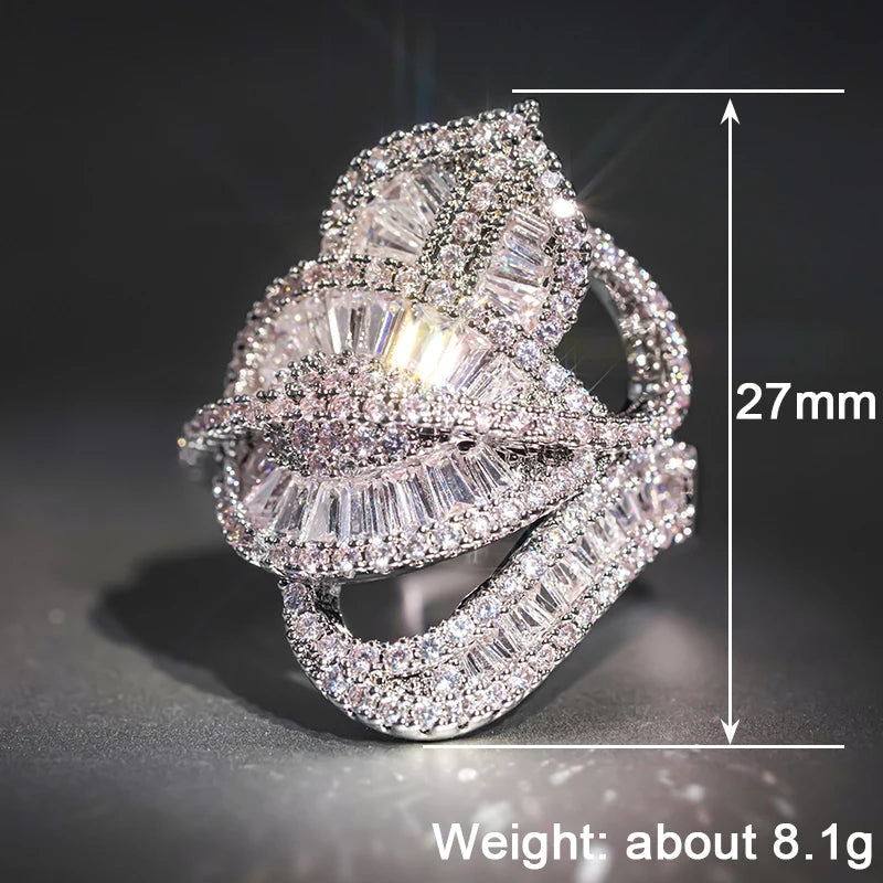 Huitan Luxury Leaf Finger Ring Lady Gorgeous Fashion Female Party Accessories with Bright Cubic Zirconia Stylish Jewelry Gifts by Reinvent Yourself