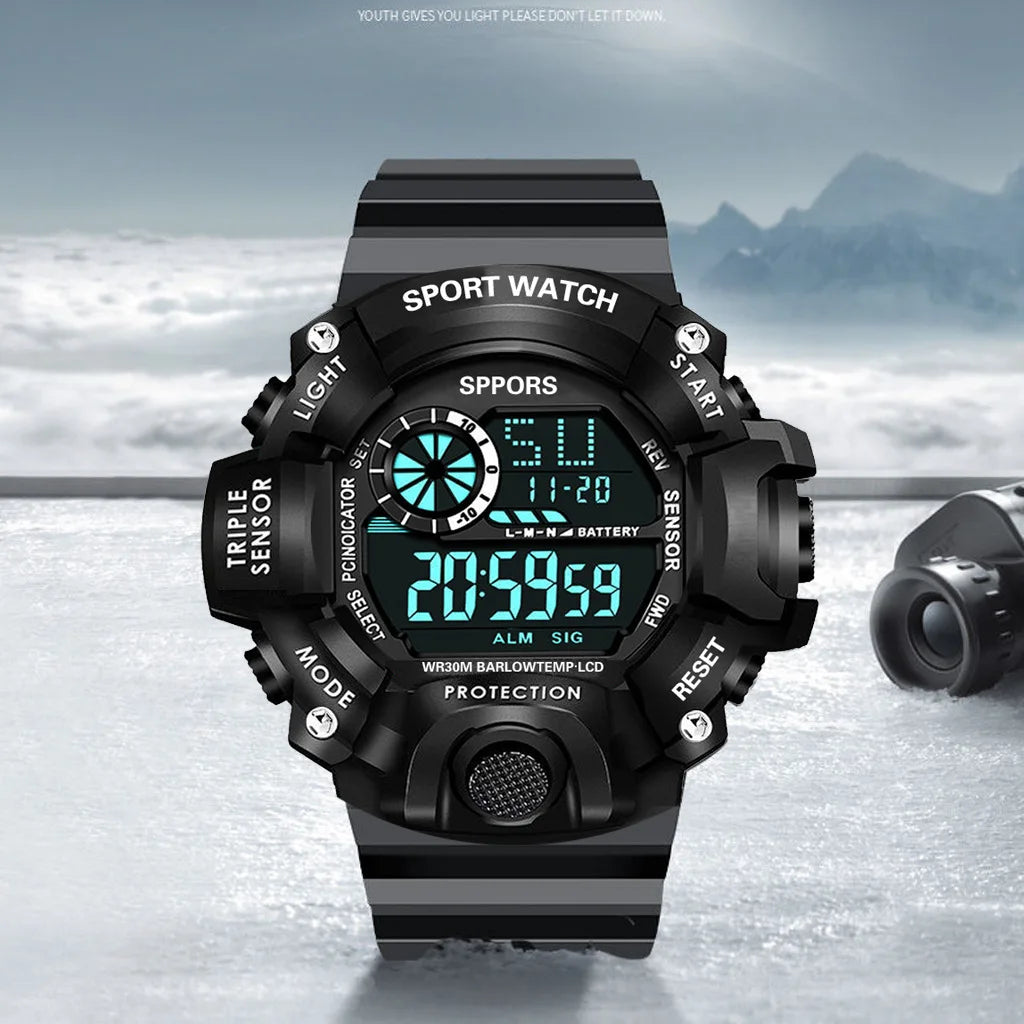 Fashion Men's Watch Sports Electronic Wristwatch Large dial Multifunctional Waterproof Luminous Alarm Kids Male's Military Watch by Reinvent Yourself