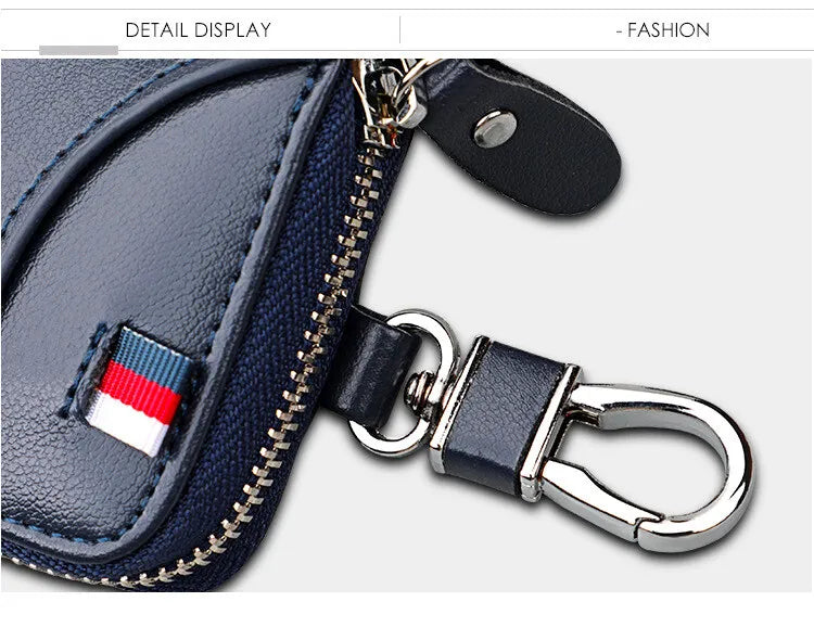 Cowhide Car Key Bag with Waist Hanging Keychain Men and Women Card Holder Smart Housekeeper Keys Portable Storage Zipper Pouch by Reinvent Yourself