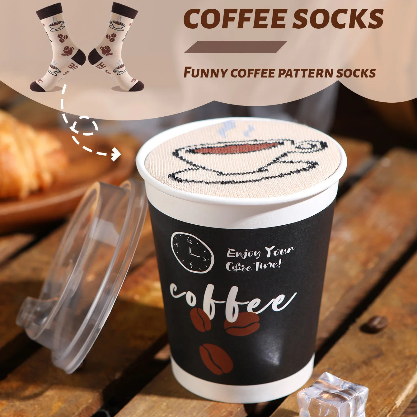 1 Pair of Mid-Calf Men's Socks, Suitable for Both Men and Women, Novel and Fun, Colorful Coffee Cup Gift Box Socks, European and American Fashion Trend Style, Comfortable and Breathable, Party Casual Novelty Gift, Valentine's by Reinvent Yourself