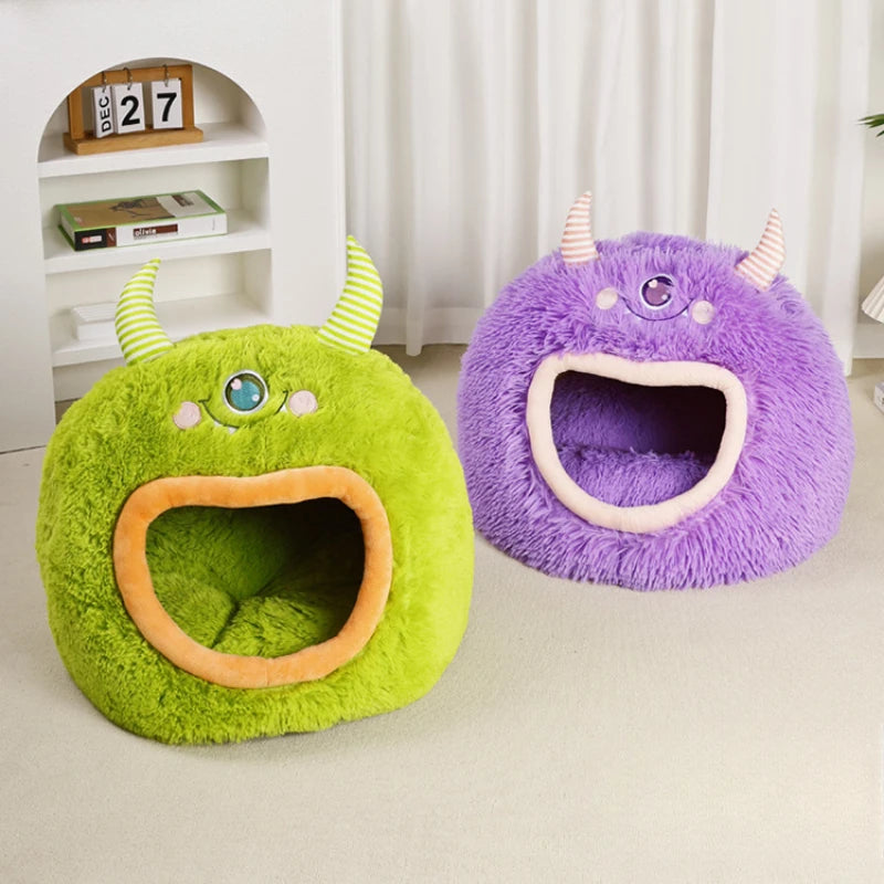 Fully Enclosed Safe and Cozy Cartoon Monster Pet Bed for Dogs and Cats Four Seasons Universal Soft and Warm for Winter Cat House by Reinvent Yourself