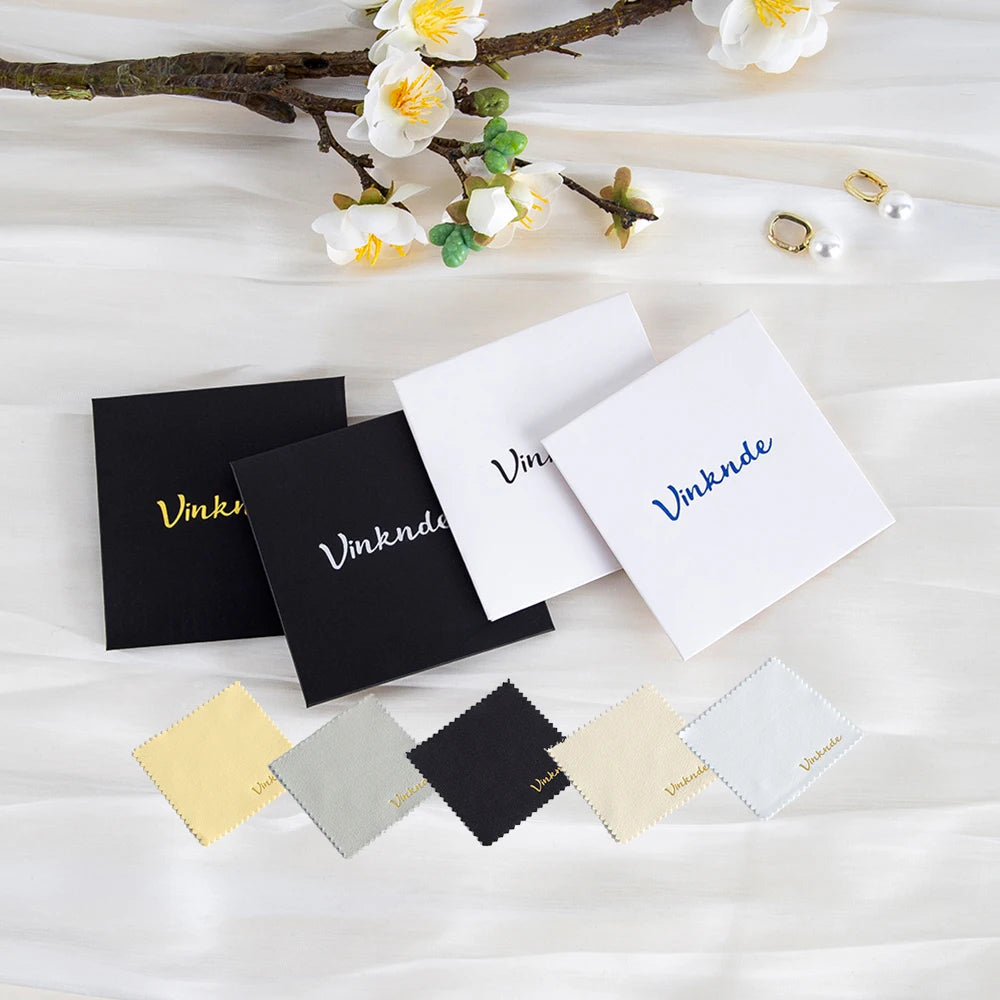 DIY Personalized Polishing Cloths Custom Jewelry Earrings Cleaning Cloth With Logo 8x8cm White Black Paper Individually packaged by Reinvent Yourself