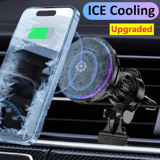 Ice Cooling Magnetic Wireless Car Charger Fast Charging Station for iPhone15 14 13 12 Pro Max 15W Magnet Car Phone Holder Stand by Reinvent Yourself