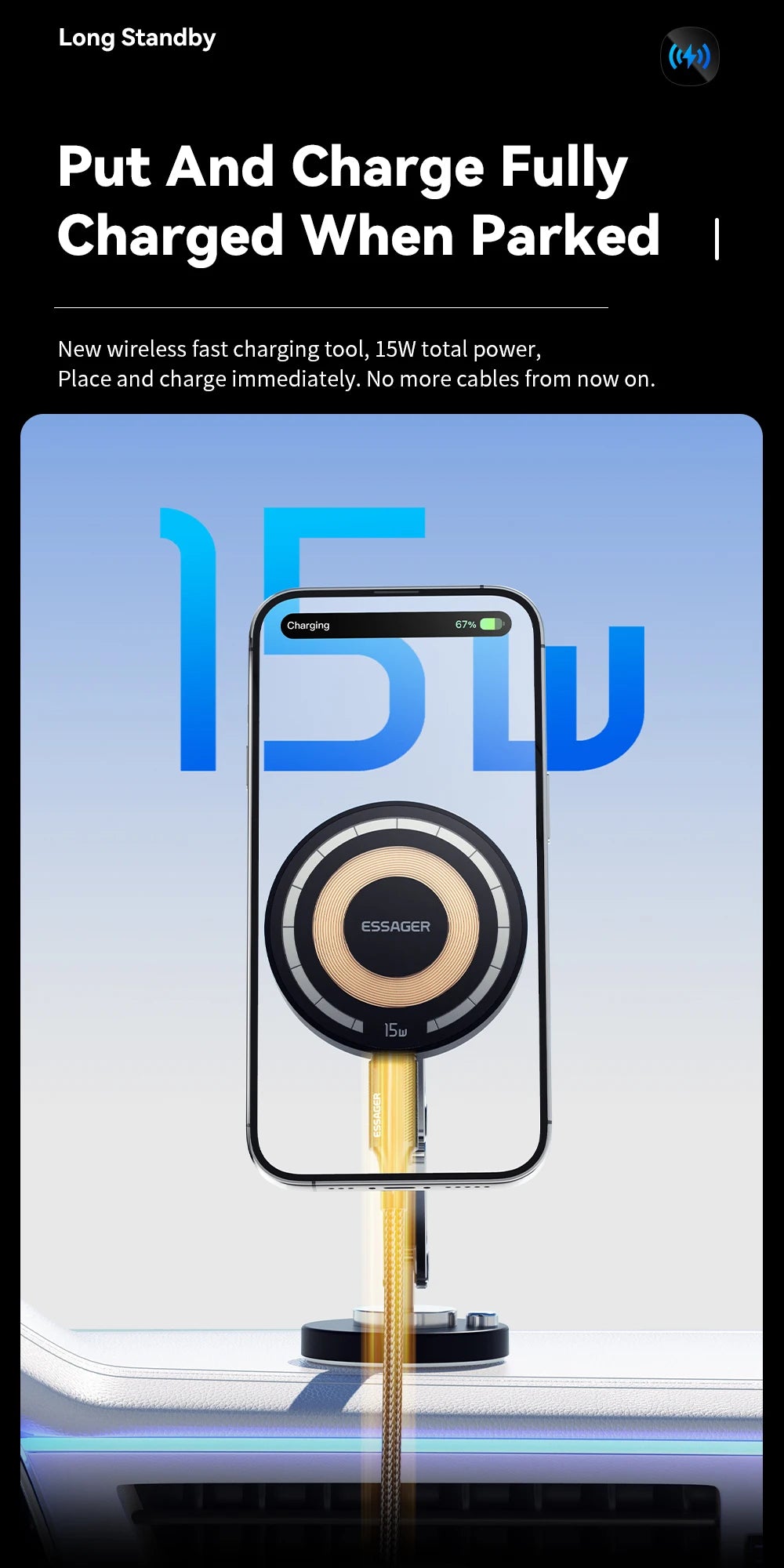 Essager Magnetic Wireless Charger Car Phone Holder 15W Fast Charging Easy Paste Mount Stand For Magsafe iPhone 15 14 13 Pro Max by Reinvent Yourself