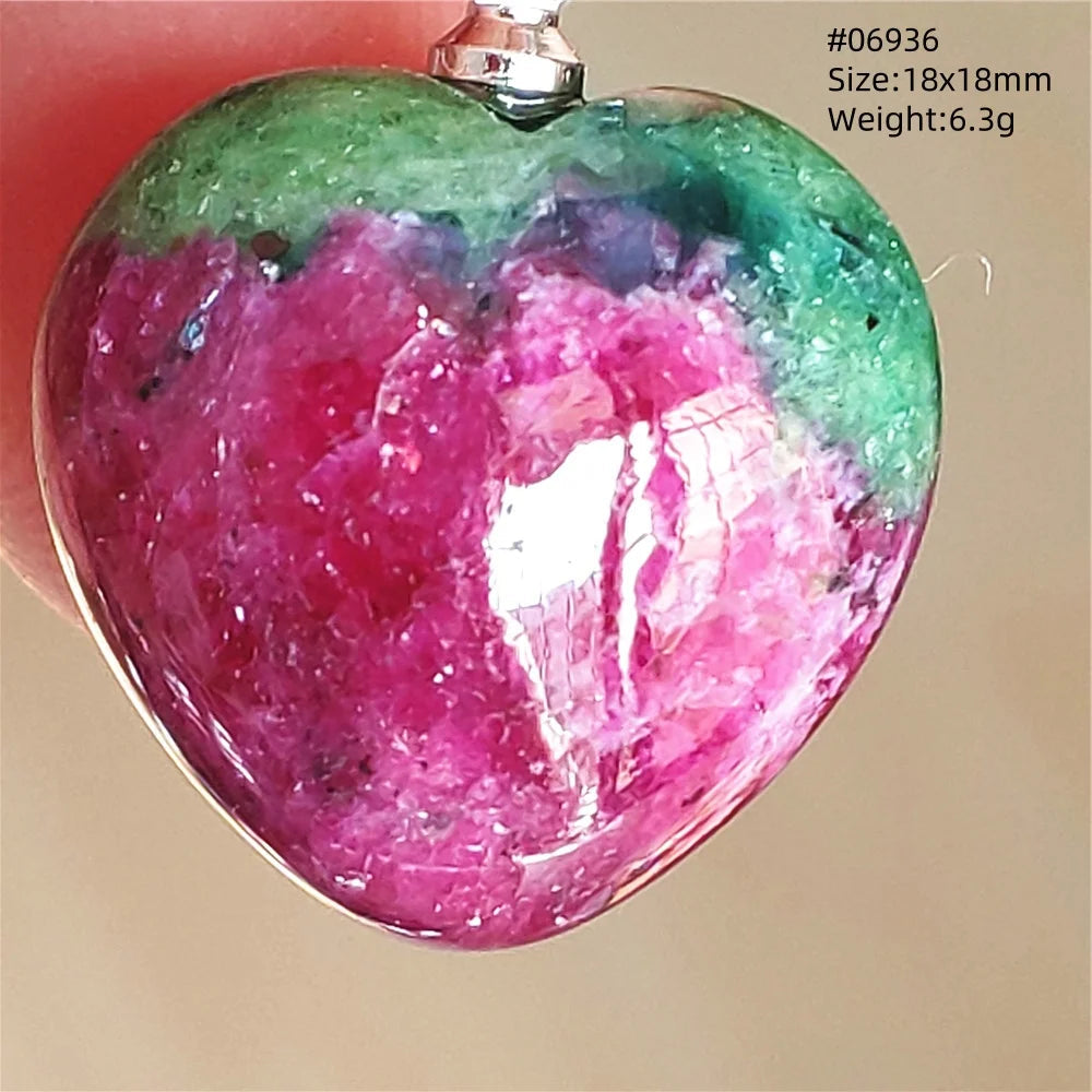 Natural Red Ruby Pendant Jewelry Love Heart Watermelon Ruby Zoisite Necklace Women Men 925 Sterling Silver AAAAA by Reinvent Yourself