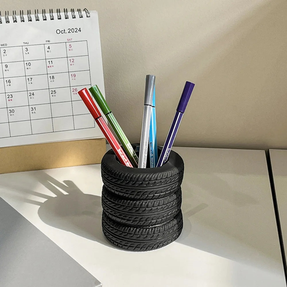 Creative Car Tire Shaped Pen Holder - Unique Office Desk Organizer Office School Supplies Desktop Multifunctional Storage by Reinvent Yourself