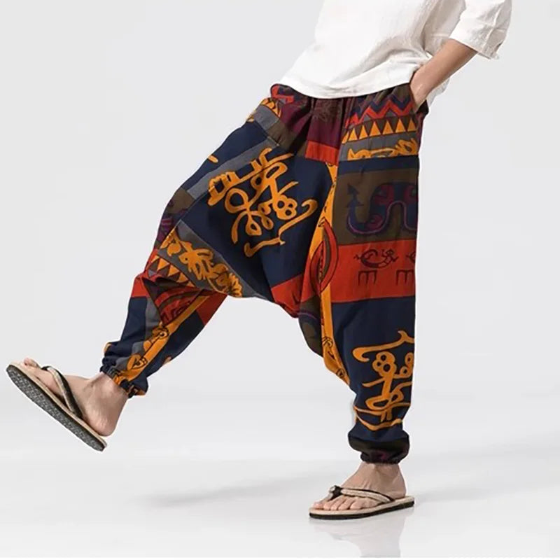 Men's Vintage Harem Pants Loose Fit Breathable Lightweight Hip Hop Trendy Streetwear Drop Crotch Trousers Stylish Long Pants by Reinvent Yourself
