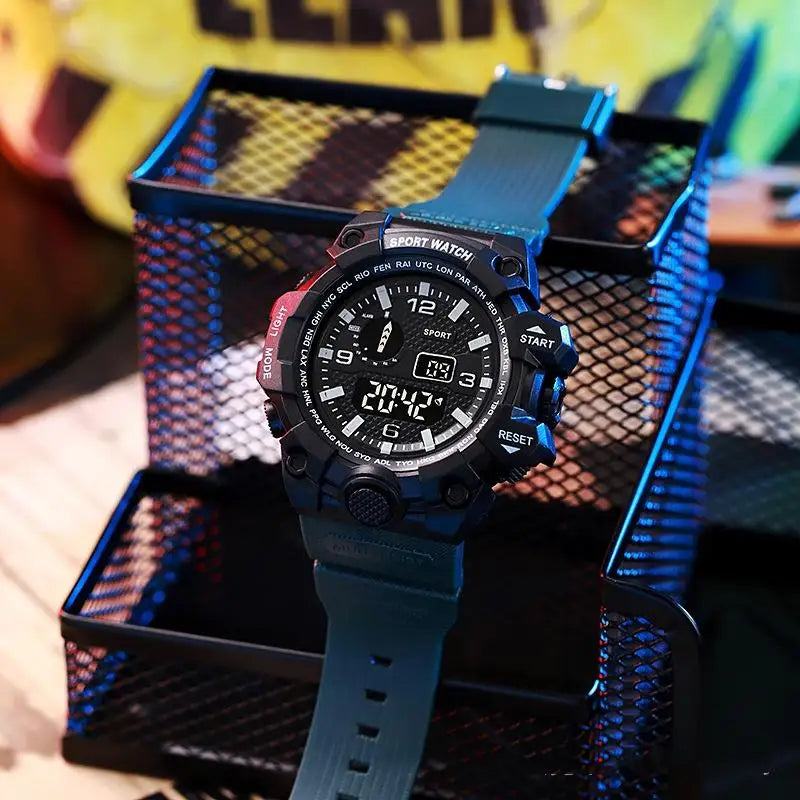 Fashion Men's Watch Sports Electronic Wristwatch Large dial Multifunctional Waterproof Luminous Alarm Kids Male's Military Watch by Reinvent Yourself