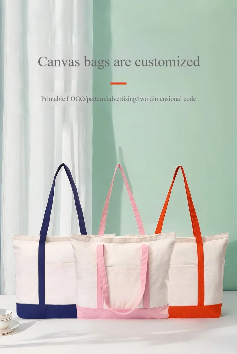 Customizable Tote Bag for Women - Reusable Cotton Canvas Grocery Bag with Logo Printing, Eco-Friendly Shoulder Handbag by Reinvent Yourself