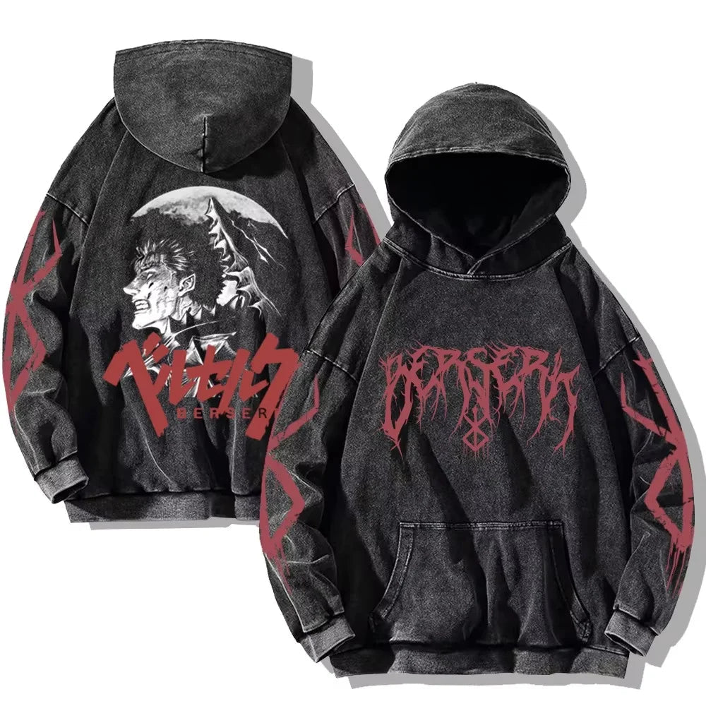 Anime Graphic Hoodie for Men Women Vintage Acid Wash Pullover Hooded Sweatshirt Harajuku Streetwear Casual Long Sleeve Tops by Reinvent Yourself
