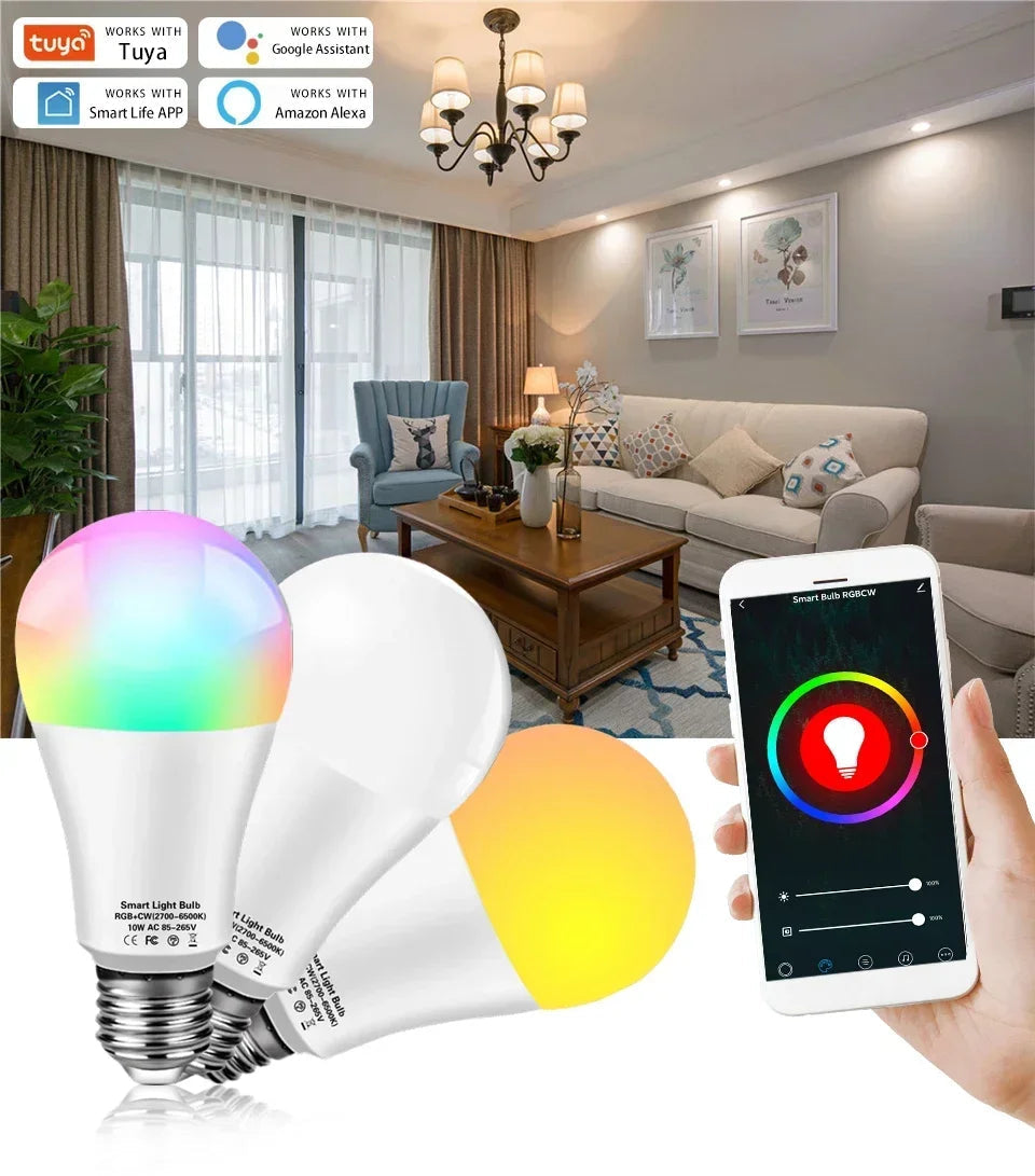 Tuya RGB LED Light Bulbs Smart WiFi E27 Smart Lamp 220V 110V 10W 15W 20W Lamp Smart Life APP Google Assisatnt Voice Control by Reinvent Yourself