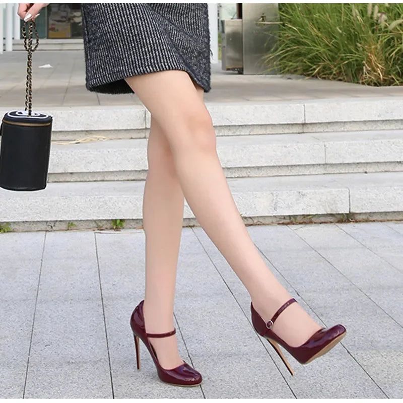 Big size Women Pumps Fashion Round toe Patent leather 12cm High Heels Spring Summer Office Lady Shoes by Reinvent Yourself