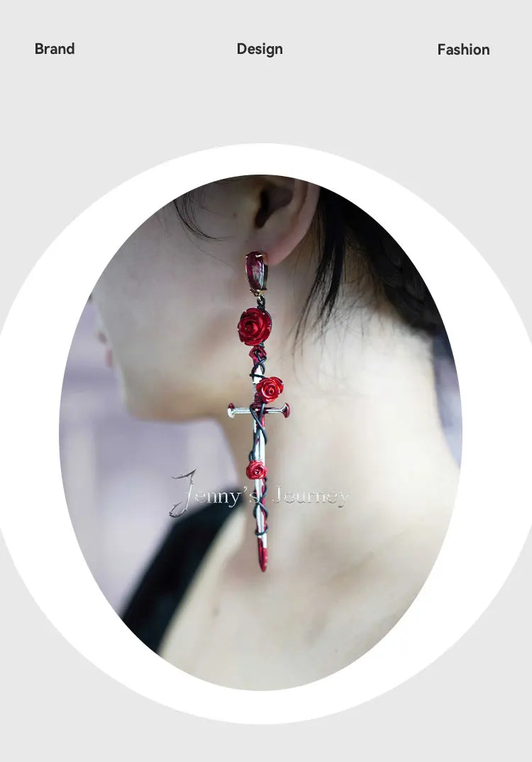 2023 New Gothic Rose-cross Sword Stud Necklace Set Alloy Gothic Style Men's And Women's Jewelry Party Gift by Reinvent Yourself