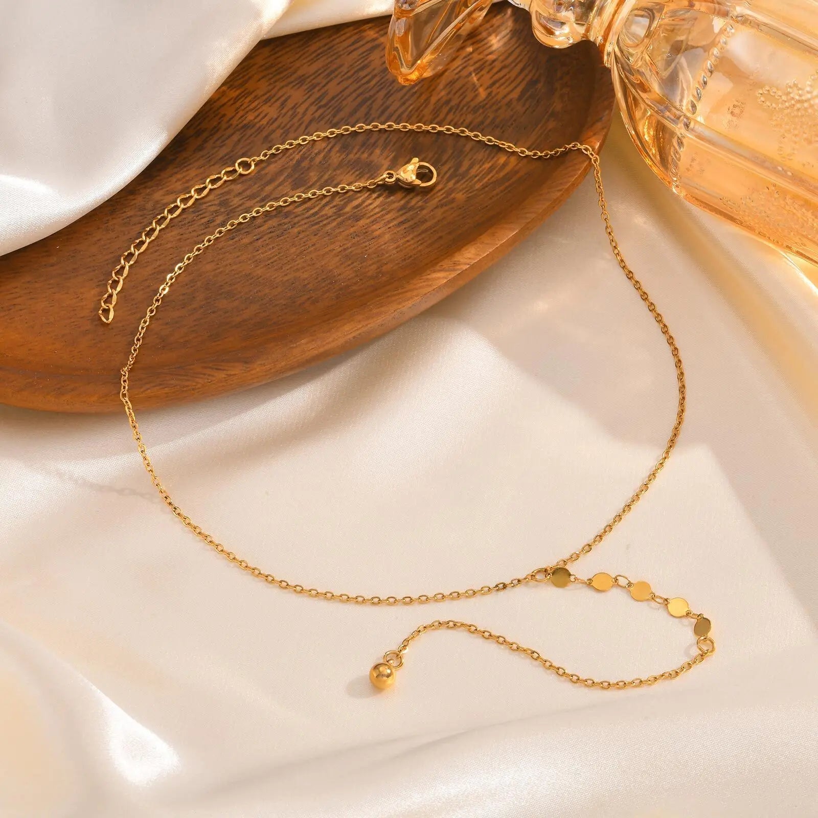 Lariat Necklace, Tiny Ball Pendant Y Drop Long Necklace For Women, Stainless Steel Gold Plated Jewelry Party Gifts by Reinvent Yourself