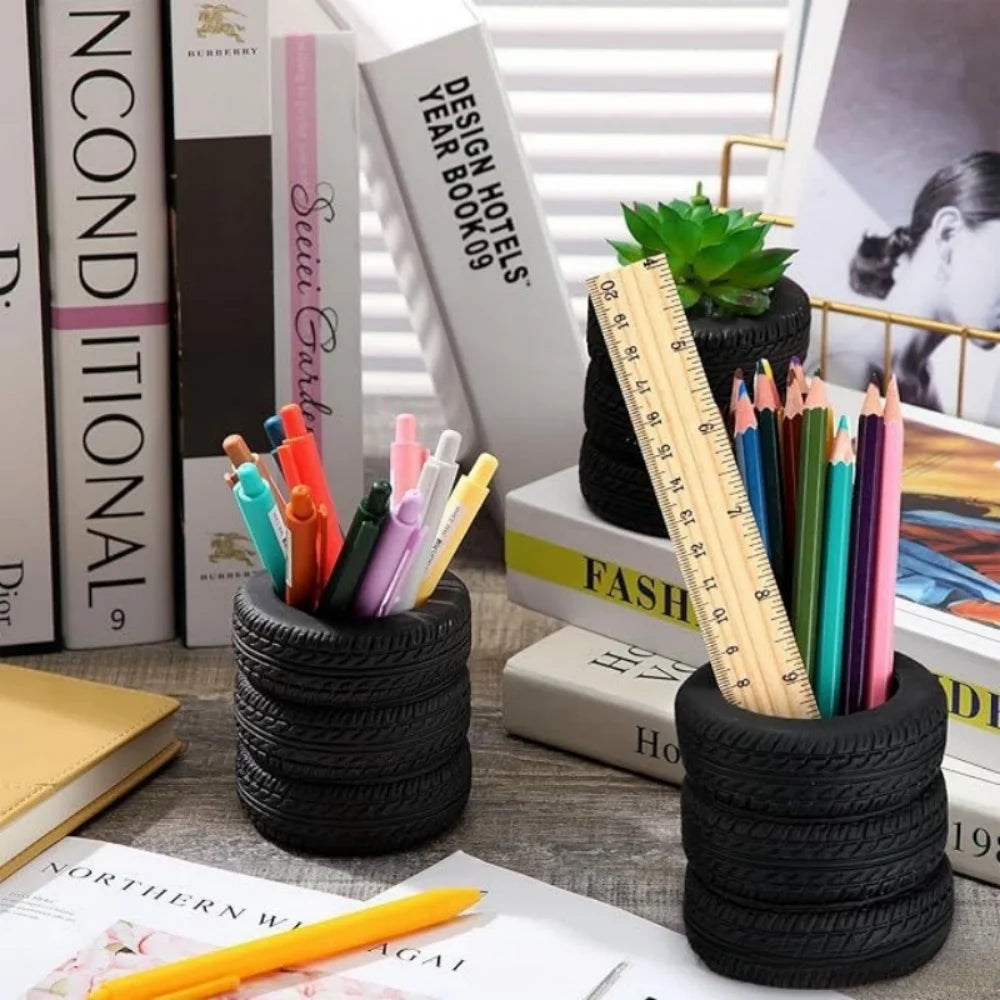 Creative Car Tire Shaped Pen Holder - Unique Office Desk Organizer Office School Supplies Desktop Multifunctional Storage by Reinvent Yourself
