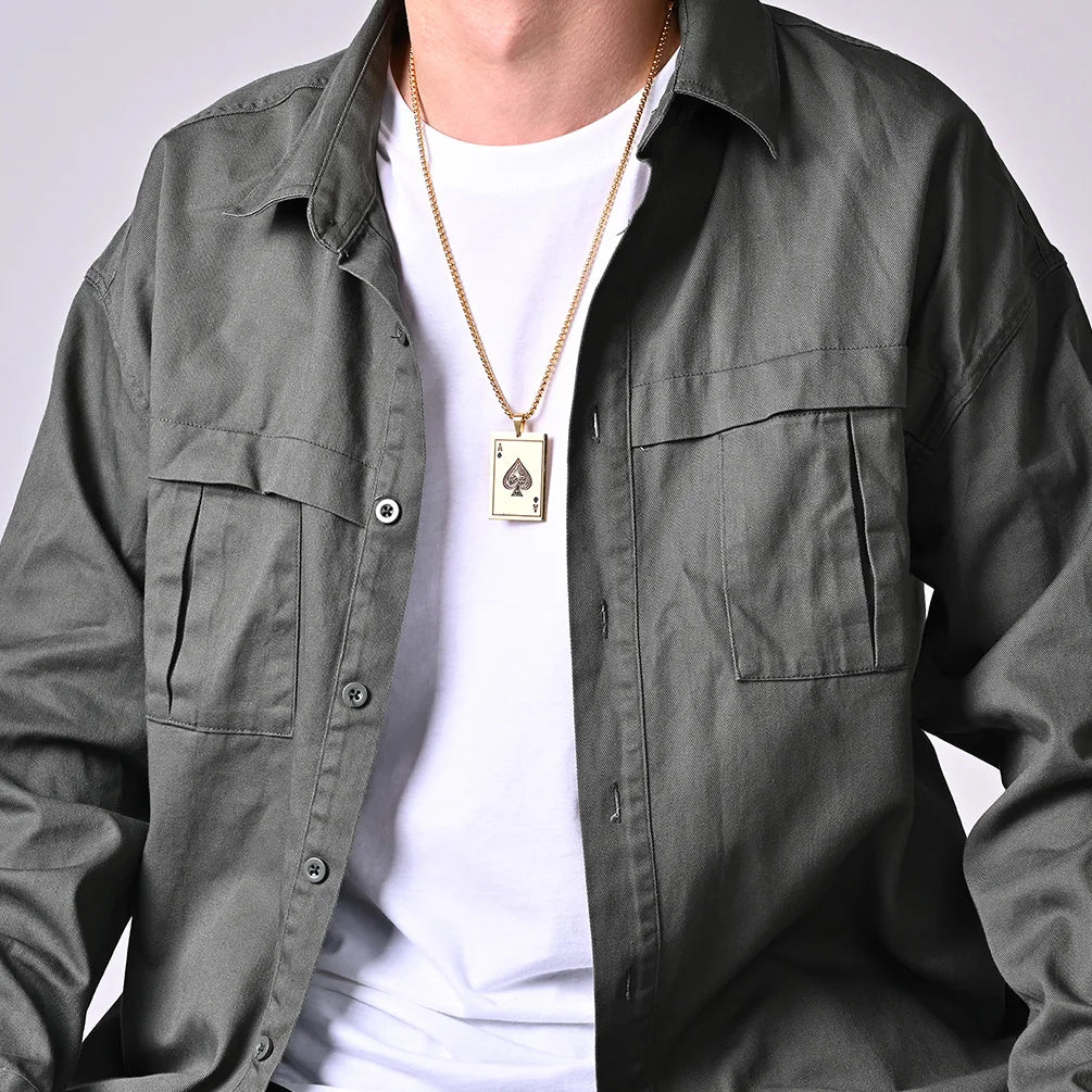 JHSL Men Statement Poker Ace King Necklace Pendant Golden Silver Color Stainless Steel Fashion Jewelry Gift Wholesale Dropship by Reinvent Yourself