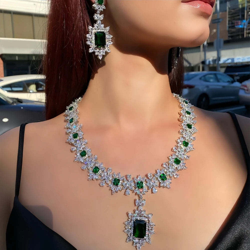 Luxury Boho Design Bridal Jewelry Set Zircon High Quality for Wedding Charm Lady Dubai Necklace Earrings Set Adjustable Banquet by Reinvent Yourself