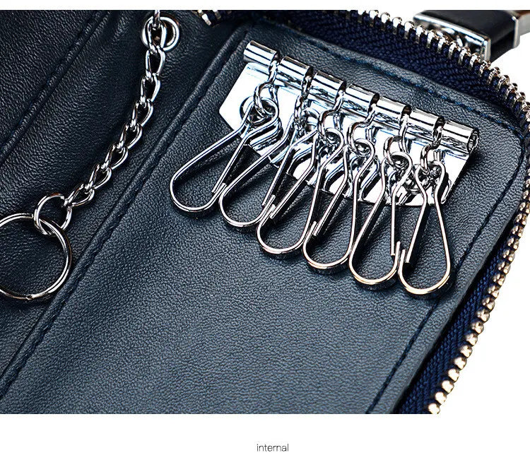 Cowhide Car Key Bag with Waist Hanging Keychain Men and Women Card Holder Smart Housekeeper Keys Portable Storage Zipper Pouch by Reinvent Yourself