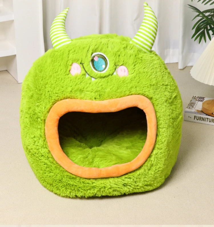 Fully Enclosed Safe and Cozy Cartoon Monster Pet Bed for Dogs and Cats Four Seasons Universal Soft and Warm for Winter Cat House by Reinvent Yourself