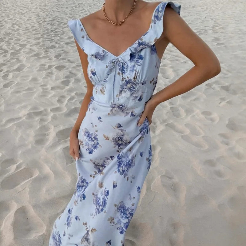 Summer Flower Printed Women's Sexy Low-cut Dress Sleeveless Backless Slim Sling Dresses 2026 Beach Vacation Lady Vestidos by Reinvent Yourself