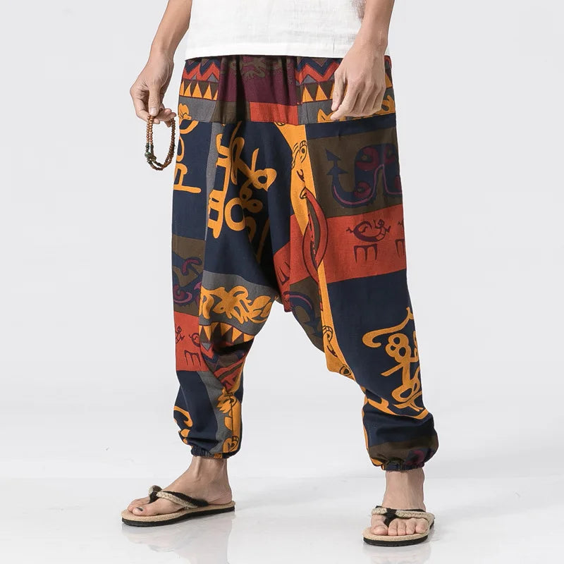 Men's Vintage Harem Pants Loose Fit Breathable Lightweight Hip Hop Trendy Streetwear Drop Crotch Trousers Stylish Long Pants by Reinvent Yourself