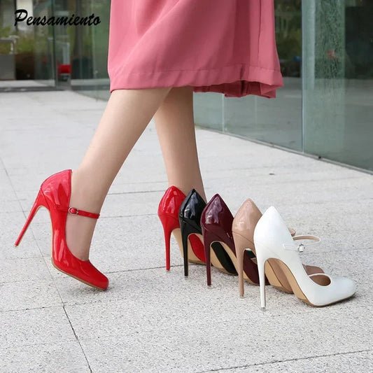 Big size Women Pumps Fashion Round toe Patent leather 12cm High Heels Spring Summer Office Lady Shoes by Reinvent Yourself