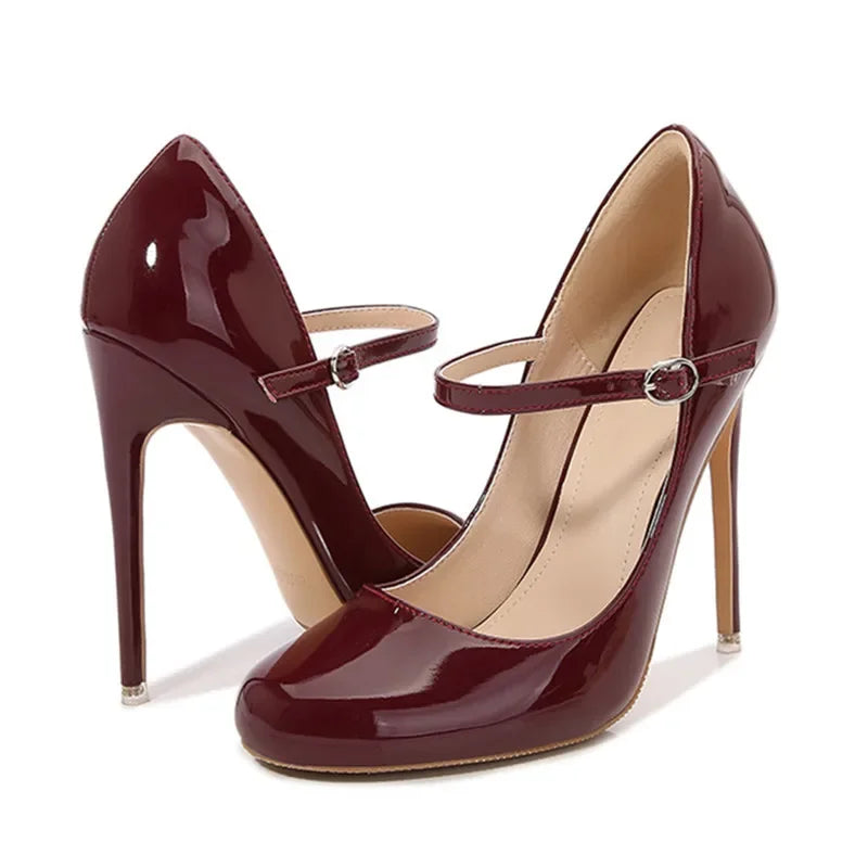 Big size Women Pumps Fashion Round toe Patent leather 12cm High Heels Spring Summer Office Lady Shoes by Reinvent Yourself