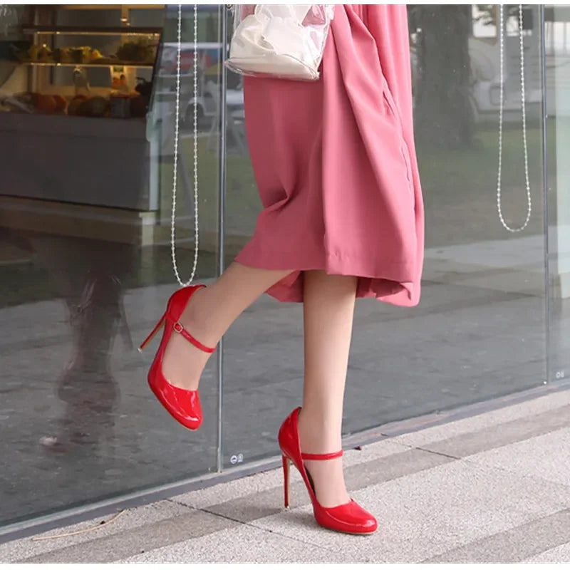 Big size Women Pumps Fashion Round toe Patent leather 12cm High Heels Spring Summer Office Lady Shoes by Reinvent Yourself