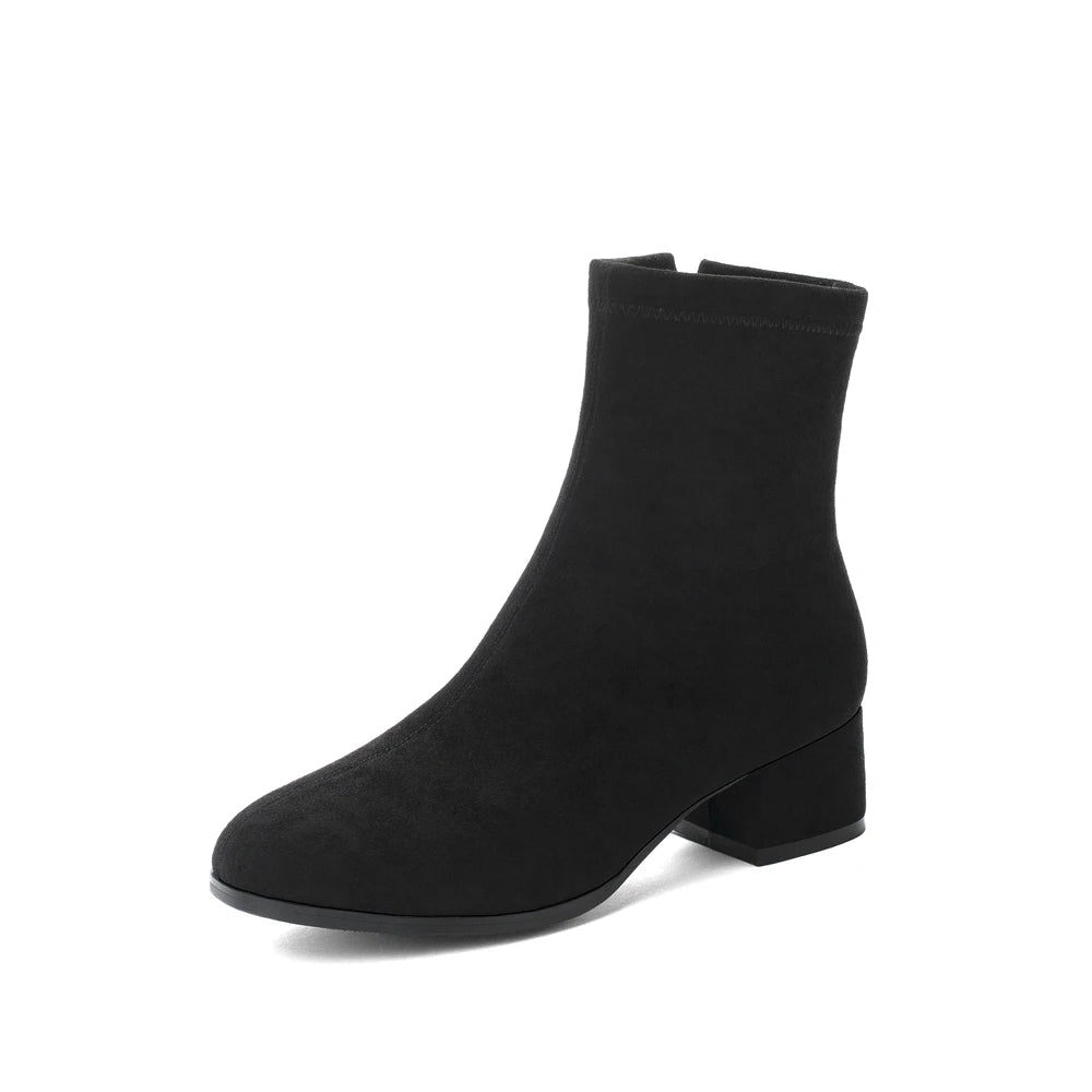 Woman Ankle Boots 2025 Autumn Winter Round Toe Low Heel Flock Black Comfortable Booties Lady Shoes Big Size 31 32 33 40 41 42 43 by Reinvent Yourself