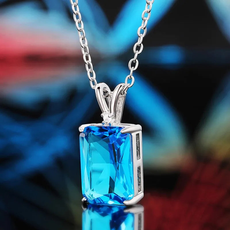 CAOSHI Fashion Female Rectangular Zirconia Pendant Necklace for Party Stylish Lady Modern Style Blue Stone Accessories Jewelry by Reinvent Yourself