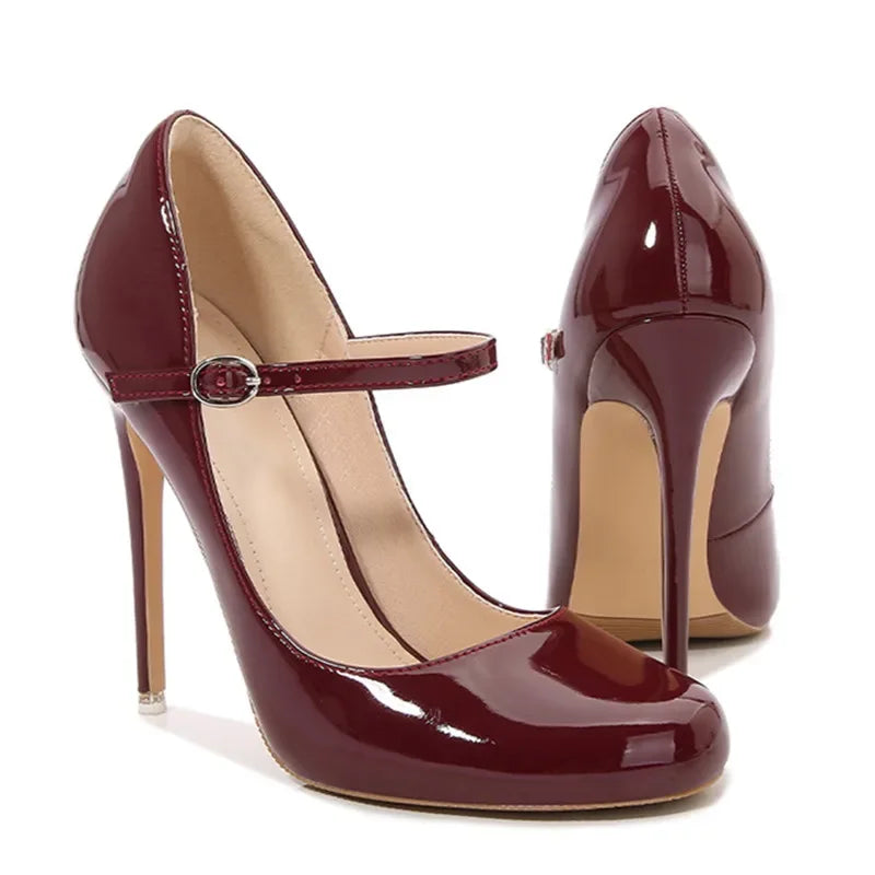 Big size Women Pumps Fashion Round toe Patent leather 12cm High Heels Spring Summer Office Lady Shoes by Reinvent Yourself