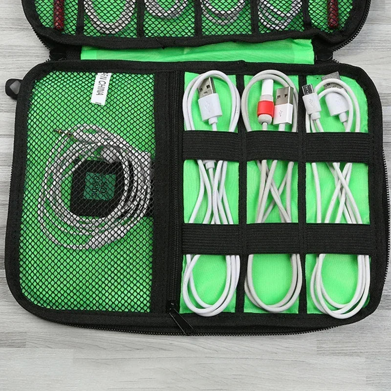 1pc Black Green Storage Bag Electronic Accessory Organizer Portable Usb Data Cable Charger Plug Travel Waterproof Organizer by Reinvent Yourself