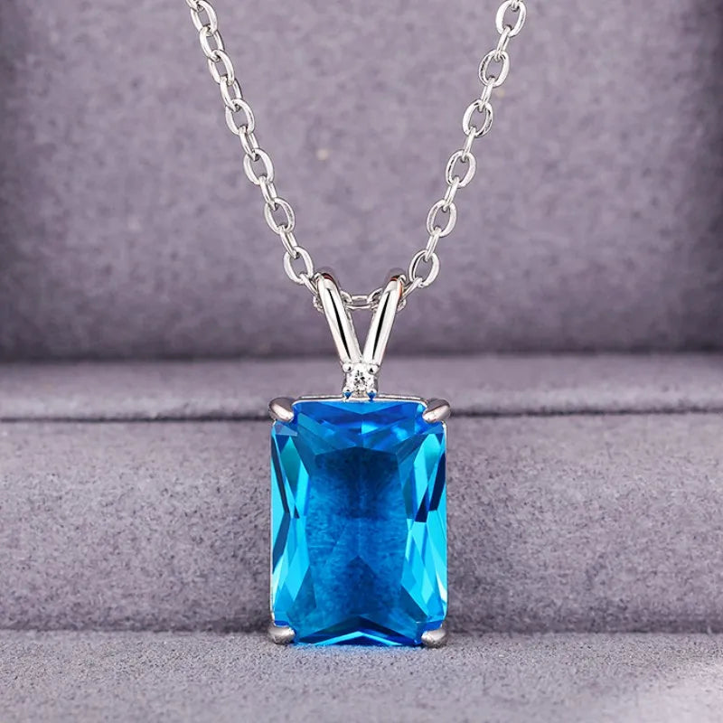 CAOSHI Fashion Female Rectangular Zirconia Pendant Necklace for Party Stylish Lady Modern Style Blue Stone Accessories Jewelry by Reinvent Yourself