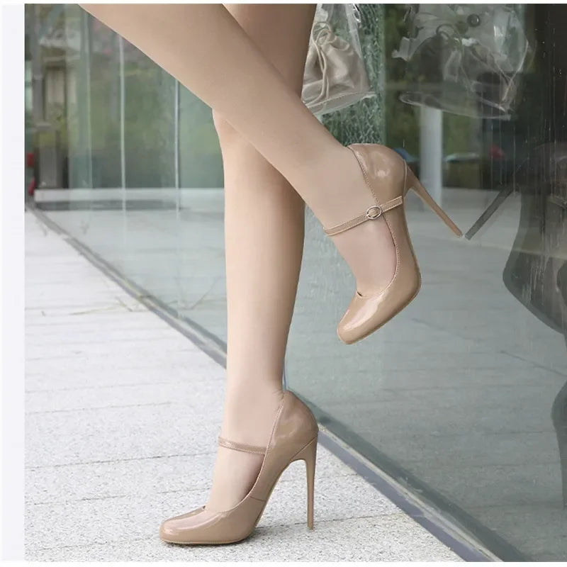 Big size Women Pumps Fashion Round toe Patent leather 12cm High Heels Spring Summer Office Lady Shoes by Reinvent Yourself