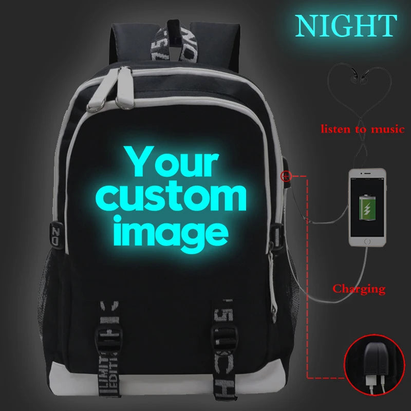 2022 Customize Your Logo Image School Bags Luminous Backpack Laptop Bag USB Charging Bookbag Teen Girls Backpacks Women Rucksack by Reinvent Yourself